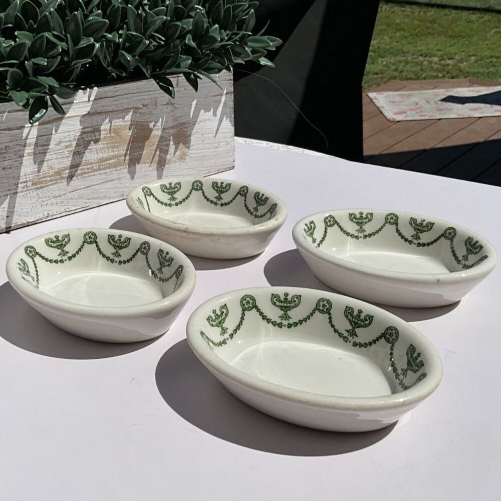 set of 4 small oval dishes St. Elmo pattern O.P. Co. Syracuse China Co. Vintage